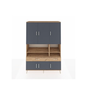 Hyperion Dolap 8 Raflı 2 Çekmeceli 6 Kapaklı 132x44x195 Çam-Antrasit/Çam