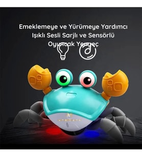 Işıklı Sesli Şarjlı Oyuncak Yengeç Emeklemeye Yürümeye Yardımcı Sensörlü Süper Yengeç