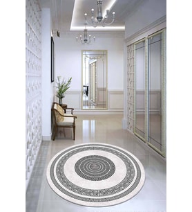 Beyaz Çerçeveli Kaymaz Taban Yıkanabilen Yuvarlak Halı AR924 - 100 x 100 cm