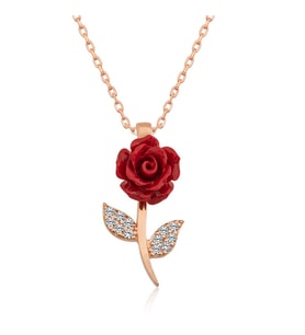 925 Ayar Gümüş Rose Kaplama Kırmızı Gül Kadın Kolye