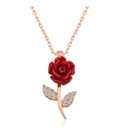 925 Ayar Gümüş Rose Kaplama Kırmızı Gül Kadın Kolye