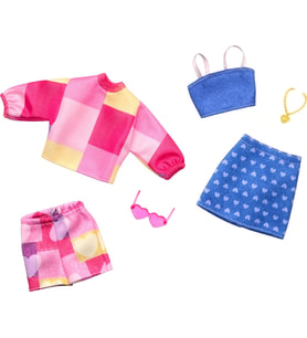 Barbie Moda 2'Li Paket, Pembe Ve Sarı Üst Ve Şort, Mavi Tank Ve Etek, Pembe Güneş Gözlüğü, Sarı Koly (Çok Renkli)