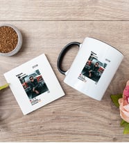 Kişiye Özel İnstagram Tasarım Fotoğraflı Siyah Kupa ve Bardak Altlığı