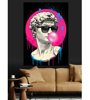 Pembe Sakızlı David Heykeli Pop Art Dekoratif Kanvas - Mdf Ahşap Tablo
