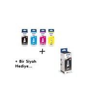 T664 Ecotank L222 Siyah Sarı Mavi Kırmızı 4 Renk Orjinal Mürekkep Kartuş Takımı + 1 Siyah Hediye