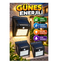 Güneş Enerjili 20 LED'li Hareket Sensörlü Solar Bahçe ve Duvar Lambası