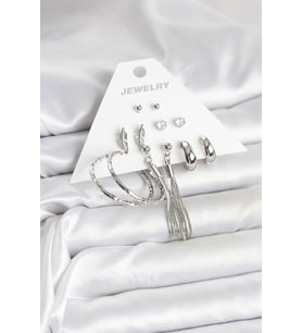 Gümüş Renk Pirinç 6 Çiftli Kadın Küpe Seti TJ-BKP11331