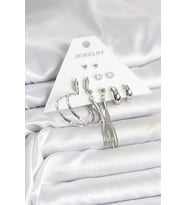 Gümüş Renk Pirinç 6 Çiftli Kadın Küpe Seti TJ-BKP11331