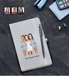 Kişiye Özel Bride To Be Bekarlığa Veda Karikatürlü Gri Defter Kalem Seti Mod1