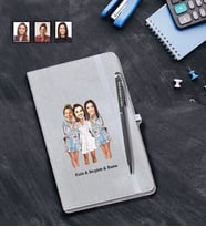 Kişiye Özel Bride To Be Bekarlığa Veda Karikatürlü Gri Defter Kalem Seti Mod1