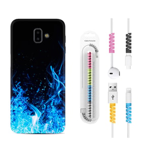Samsung J6 Plus J7 Prime J7 Pro M20 Kılıf Kablo Koruma Spiral Silikon Blue Fire 1678