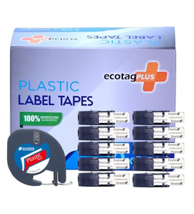 EcotagPlus Dymo Letratag Plastik Şerit Etiket Kırmızı 12 mm x 4 mt 10 lu Eco Paket
