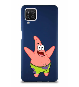 Samsung Galaxy A12 Soft Premier Kapak Patrick Yıldız Tasarımlı Silikon Kılıf - Lacivert (Şeffaf)
