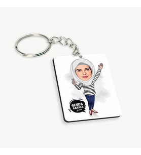 Kişiye Özel Başörtülü Kadına Hediye Esprili Anahtarlık