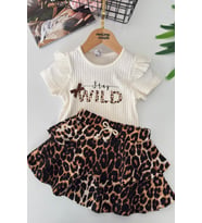 Miniğimin Cicileri Wild Leopar Etekli Kız Çocuk 2 li Takım - Kahverengi
