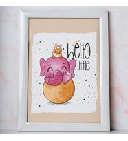 Ezgoola Kız & Erkek Bebek Odası / Happy Fil Tablo / Yenidoğan Bebek Hediyesi / Bebek Hediyesi / Pastel Bebek Odası / Sevimli Hayvanlar /  Hediye / Poster (Beyaz)