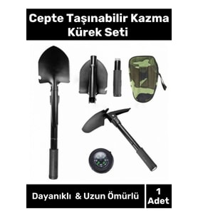 Premium Seri Cepte Taşıma Çantalı Katlanabilir Kamp Portatif Pusula Testere Kazma Kürek Deprem Seti