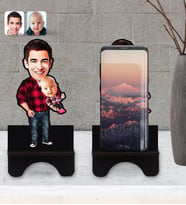 BK Gift Kişiye Özel Baba Oğul Karikatürlü Ahşap Biblo Telefon Standı-3