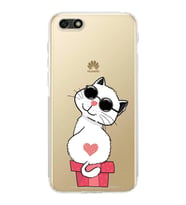 Huawei Y5 2018 Uyumlu Kamera korumalı Kapak Coolcat Tasarımlı  Şeffaf Kılıf