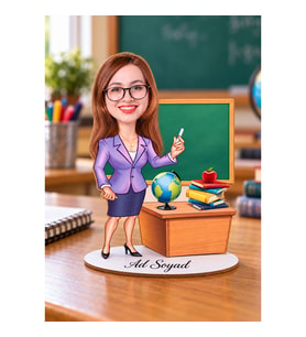 Fotoğrafa ve İsme Özel Kadın Öğretmen Karikatür Biblo