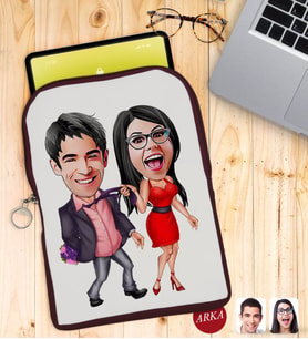 BK Gift Kişiye Özel Sevgililer Karikatürlü Taşınabilir Koruyucu Tablet Kılıfı & Organizer Çanta - Bordo-4