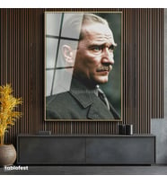 Altın Renk Metal Çerçeveli Tamperli Cam Tablo Atatürk Asil Duruş Palto Atatürk Tablosu Duvar Dekoru