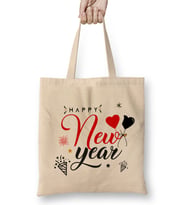 Yılbaşı Yeni Yıl Konseptli Happy New Year Bez Çanta Uzun Saplı