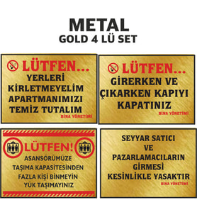 APARTMAN UYARI SETİ 4 LÜ METAL (Gold)
