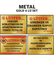 APARTMAN UYARI SETİ 4 LÜ METAL (Gold)