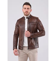 Erkek Hakiki Deri Spor Mont (Kahverengi)
