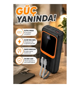20000 mAh Dijital Ekranlı Çok Kablolu 22.5W Hızlı Şarj Powerbank