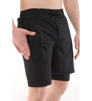 Ghassy Co Erkek Running Hızlı Kuruma Micropolyester Arka Fermuar Cepli ve Havlu Halkalı Antrenman Futbol Fitness Kısa Taytlı Şort (Siyah)