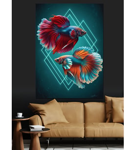 Betta Balığı Neon Renkler Dekoratif Kanvas - Mdf Ahşap Tablo
