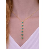 Kadın Gold Renk Zirkon Taşlı Kalpli Y Model Kolye 45 CM (Mavi)