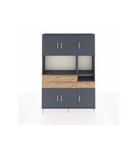 Arges Dolap 9 Raflı 3 Çekmeceli 6 Kapaklı 132x30x195 Antrasit-Antrasit/Çam