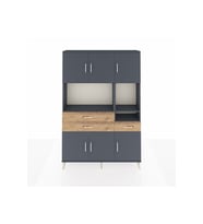 Arges Dolap 9 Raflı 3 Çekmeceli 6 Kapaklı 132x30x195 Antrasit-Antrasit/Çam