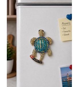 Magnet Kaplumbağa Buzdolabı Süsü 8x6 CM – Taş İşlemeli Dekoratif Türkiye Hediyelik Magnet