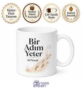 Bir Adım Yeter Yazılı Baskılı Kupa Bardak Motivasyon Hediye