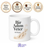 Bir Adım Yeter Yazılı Baskılı Kupa Bardak Motivasyon Hediye