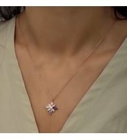 Gümüş Rose Mix Taşlı Umut Çiçeği Kolye