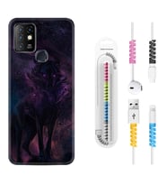 INFINIX Hot 8 9 10 11S Hot 10 Play 10T Kılıf Kablo Koruma Spiral Silikon Black Purple Wolf 1791
