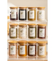 3179 Cam 12'li Vakumlu Bambu Kapaklı Borosilikat Baharatlık Seti Takımı,Saklama Kabı Etiketli 150 Ml