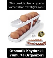 2 Katlı Pratik Yumurta Düzenleyici Buzdolabı Organizer Tutucu Otomatik Yuvarlanan Saklama Rafı Stand