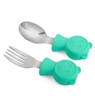 Valkyrie 304 Çelik Panda Bebek Kaşık Çatal SetiSilikon Saplı BPA İçermez Ergonomik Kaymaz Yeşil
