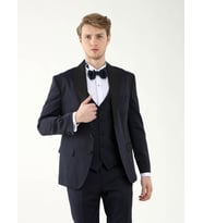 Lacivert Erkek Slim Fit Düz Sivri Yaka Smokin Takım - 92417