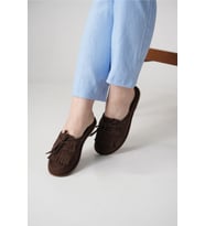 Süet Loafer Terlik Püsküllü Bağcıklı Günlük Makosen Mule Sabo Terlik