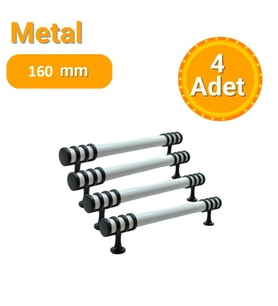 4 Adet Halka Boru Siyah Beyaz Metal Mobilya Kulpu 160mm (Siyah - Beyaz)