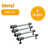 4 Adet Halka Boru Siyah Beyaz Metal Mobilya Kulpu 160mm (Siyah - Beyaz)