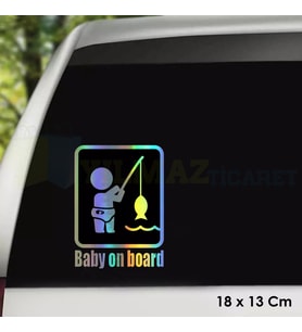 Baby On Board Arabada Bebek Var Hologram Oto Sticker Cam Araba Yapıştırma Çıkartma Etiket 18 X 13 Cm