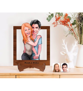 BK Gift Kişiye Özel Sevgililer Karikatürlü Ahşap Standlı 3D Biblo-85 (Beyaz)